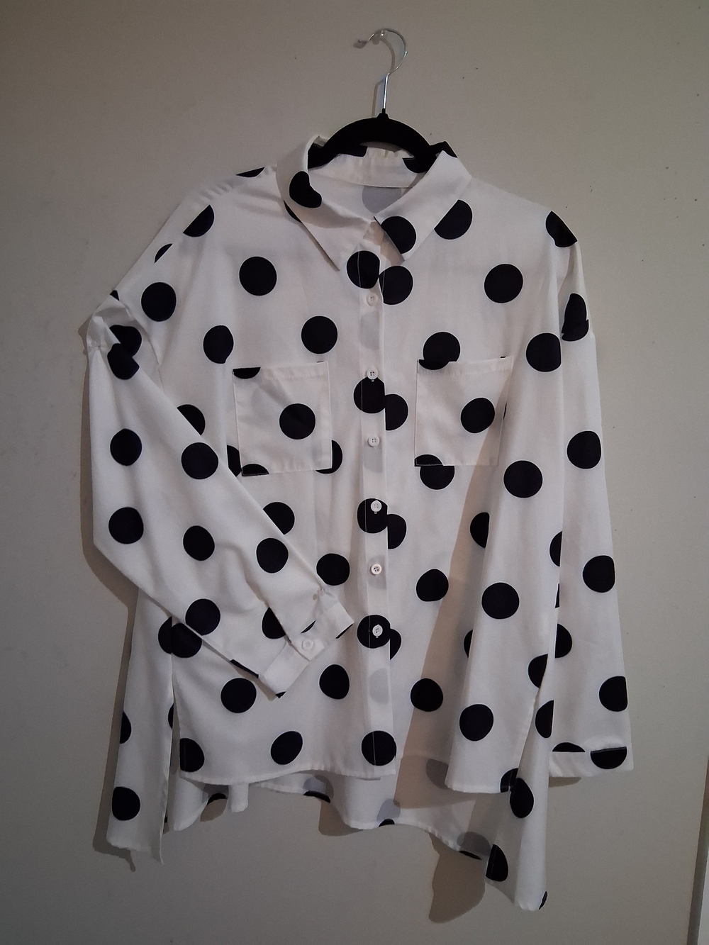 SHEIN White Button-Down Blouse with Black Polka Dots